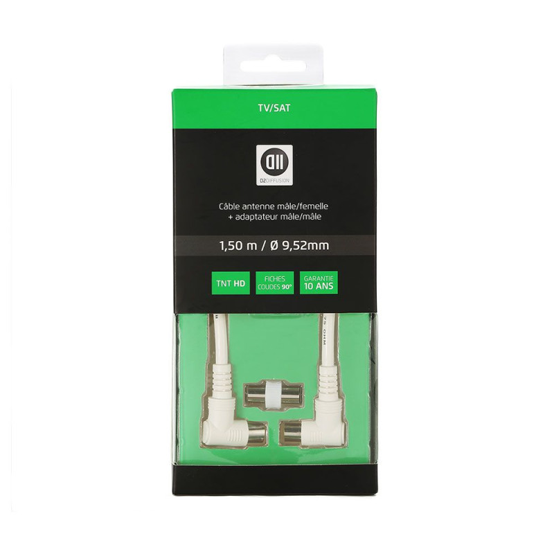 Câble Coaxial mâle femelle Fiches coudé à 90 des 2 côtés 1 50 m