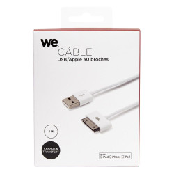 Câble USB Apple 30 pin blanc 1m compatible i4 4S