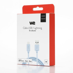 Câble USB Lightning en silicone 2m bleu