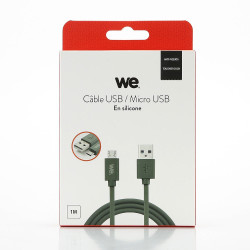 Câble USB micro USB en silicone 1m vert kaki