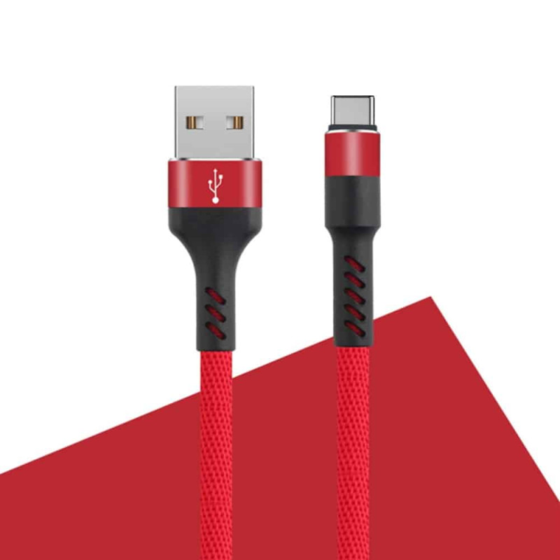 DATA CABLE TYPE C 2A RENFORCE ROUGE