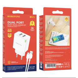 CHARGEUR 2 USB TYPE C 2 1A CABLE 1M BN15 BOROFONE BLANC