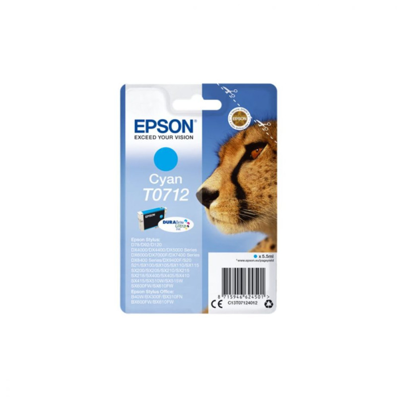EPSON Cartouche Guépard T0712 Encre DURABrite Ultra Cyan 5 5ml