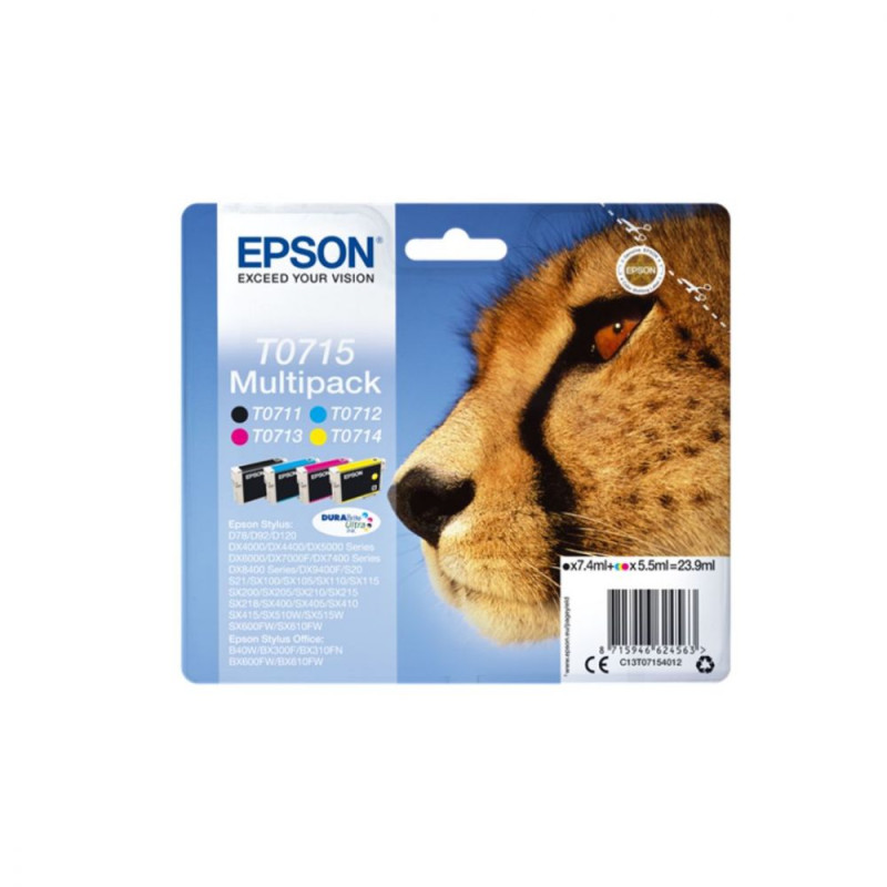 EPSON Multipack Guépard T0715 Encres DURABrite Ultra N C M J 23 