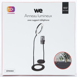 Anneau lumineux D 20 cm avec support téléphone universel sur pie