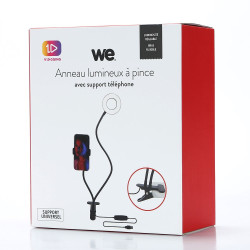WE Anneau lumineux led avec support téléphone universel et pince