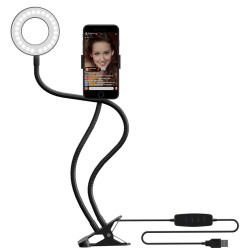 WE Anneau lumineux led avec support téléphone universel et pince