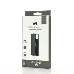WE Etui folio AIMANTE APPLE IPHONE 15 Noir fermeture magnétiqu
