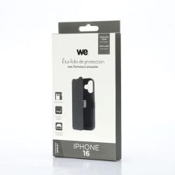 WE Etui folio AIMANTE APPLE IPHONE 16 Noir fermeture magnétiqu