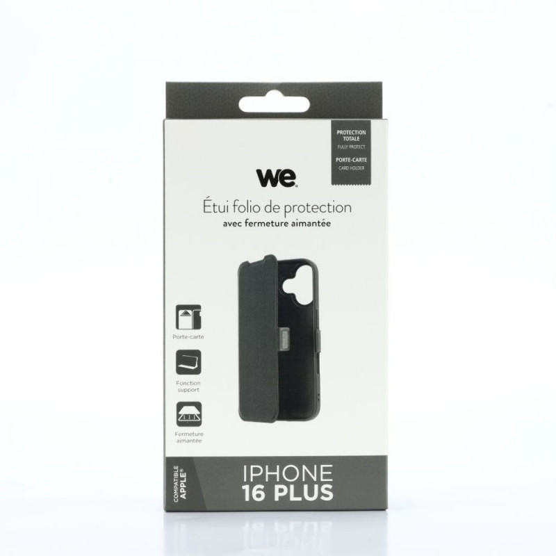 WE Etui folio AIMANTE APPLE IPHONE 16 PLUS Noir fermeture magn