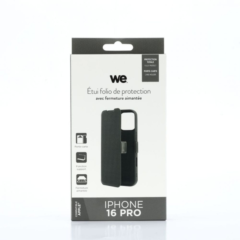 WE Etui folio AIMANTE APPLE IPHONE 16 PRO Noir fermeture magné