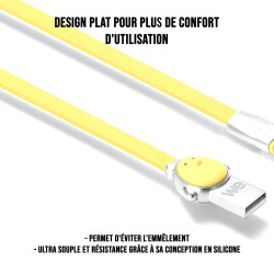 Câble Poule USB micro USB plat 1m jaune Connecteurs en zinc